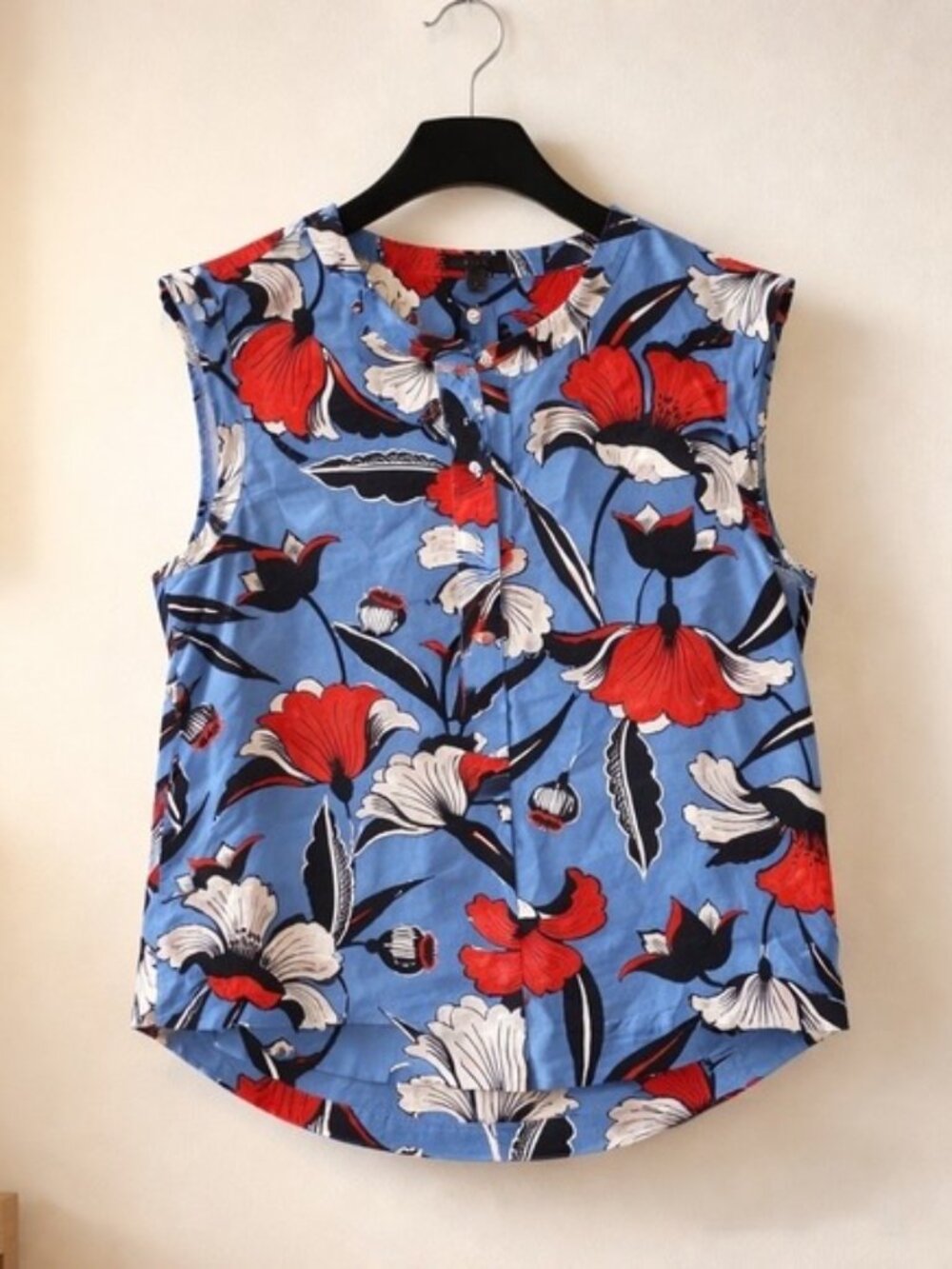J. Crew Silk Floral Botanical Sleeveless Blouse Size 12 Lightweight Preppy Chic